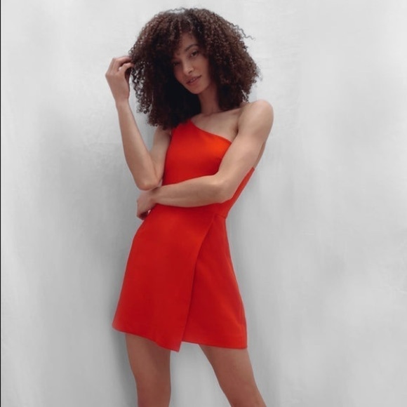 French Connection Whisper One-Shoulder Envelope Minidress In Color Flame Size 0 - Picture 9 of 12
